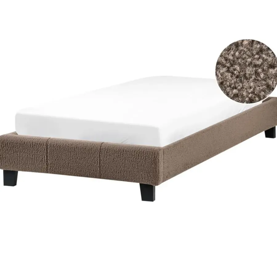 Beliani ROANNE - Eenpersoonsbed - Taupe - 90 x 200 cm - Bouclé