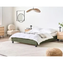 Beliani ROANNE - Tweepersoonsbed - Donkergroen - 140 x 200 cm - Bouclé