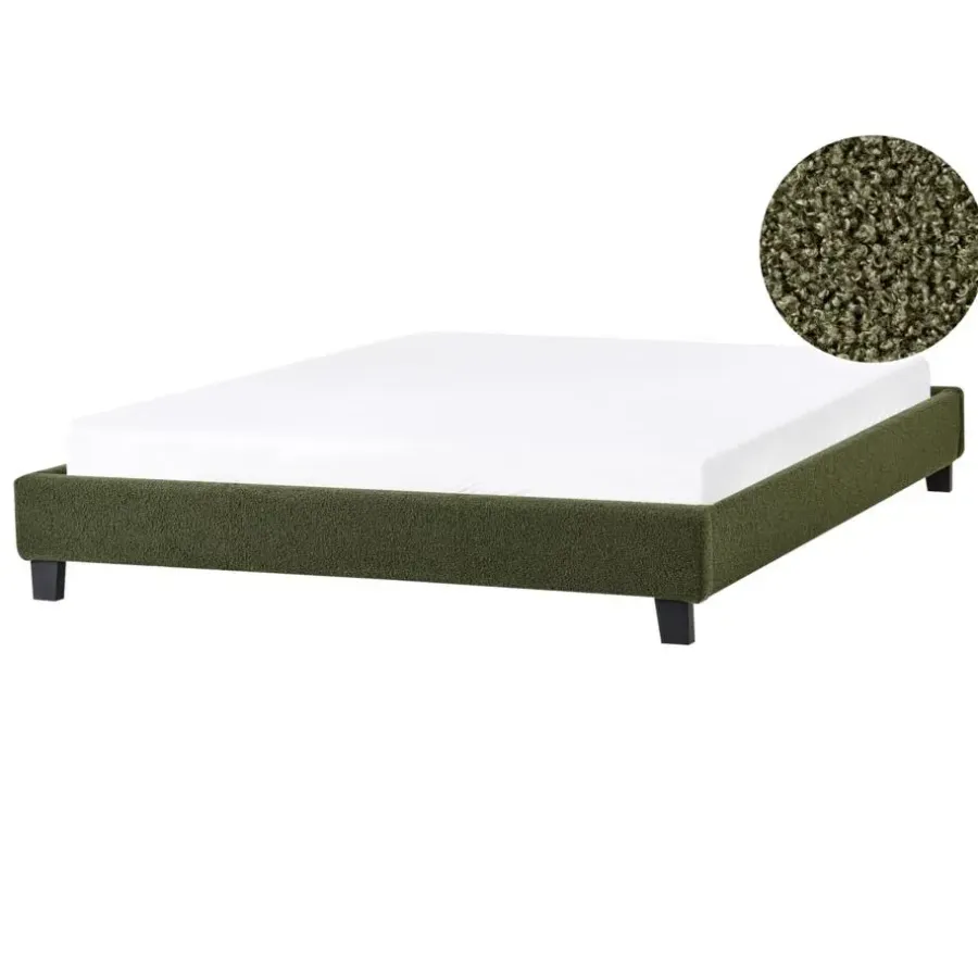Beliani ROANNE - Tweepersoonsbed - Donkergroen - 140 x 200 cm - Bouclé