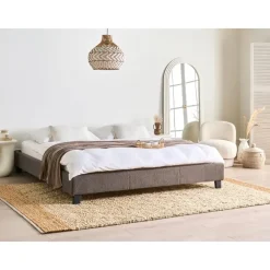2-Persoons Bedden-Beliani ROANNE - Tweepersoonsbed - Taupe - 180 x 200 cm - Bouclé