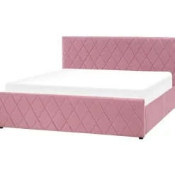 2-Persoons Bedden-Beliani ROCHEFORT - Tweepersoonsbed - Roze - 160 x 200 cm - Fluweel