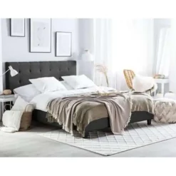 2-Persoons Bedden-Beliani ROCHELLE - Tweepersoonsbed - Donkergrijs - 140 x 200 cm - Polyester