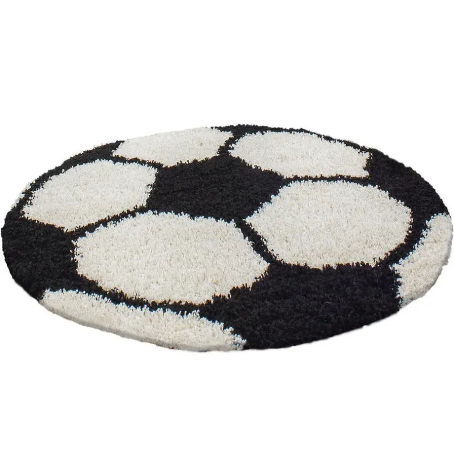Muratap Rond Fun Voetbal Vloerkleed Kinderkamer - Ø120 cm - Zwart Wit - Kids Speeltapijt