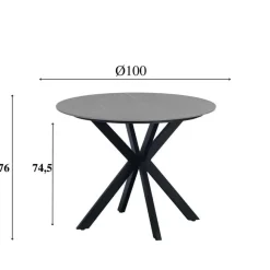 Industriële Eettafels|Ronde Eettafels-Dimehouse Ronde eettafel Yuna Ø150 cm marmerlook grijs - Stoneware - Grijs