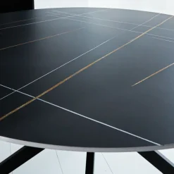 Dimehouse Ronde eettafel Yuna Ø150 cm marmerlook zwart - Stoneware - Zwart