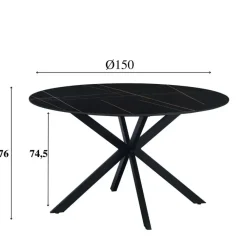 Dimehouse Ronde eettafel Yuna Ø150 cm marmerlook zwart - Stoneware - Zwart