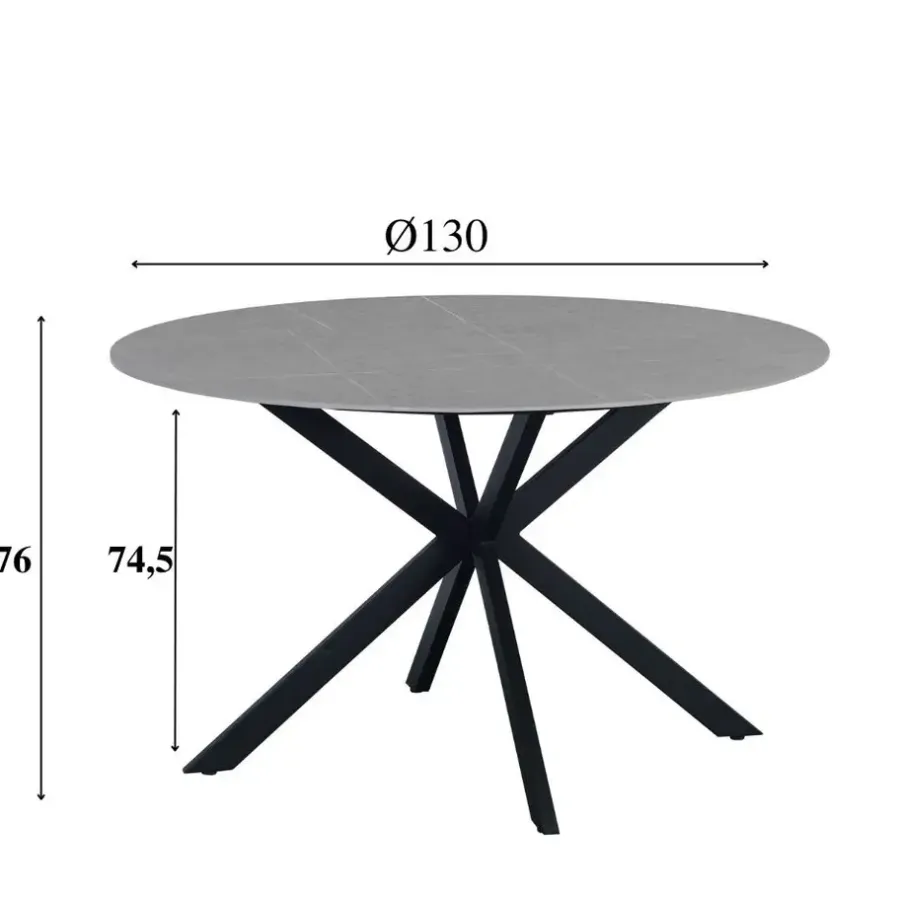 Dimehouse Ronde eettafel Yuna Ø130 cm marmerlook grijs - Stoneware - Grijs