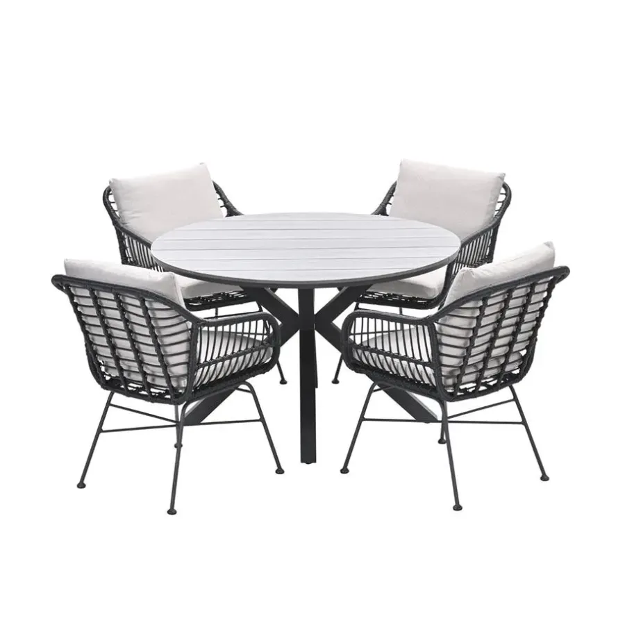 Garden Impressions Ronde 4-persoons tuinset - Edison tafel - 4 Margriet stoelen