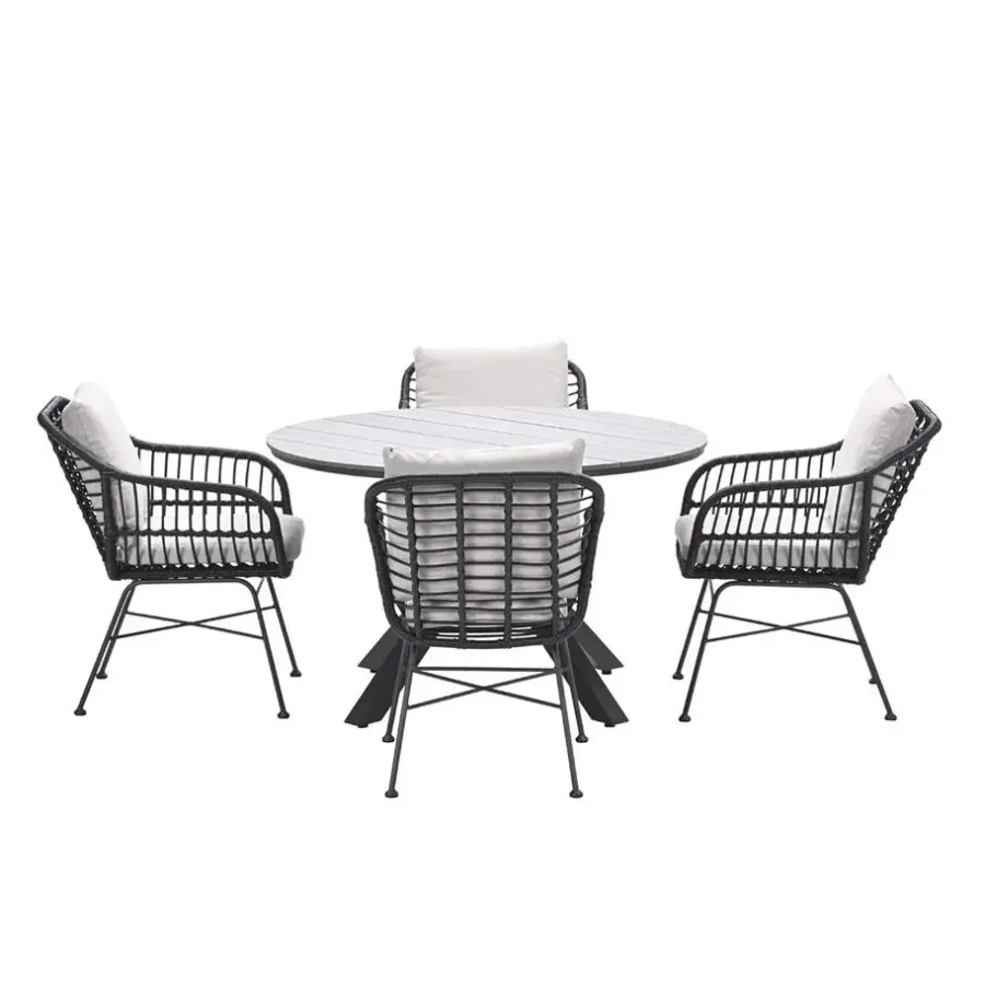 Garden Impressions Ronde 4-persoons tuinset - Edison tafel - 4 Margriet stoelen