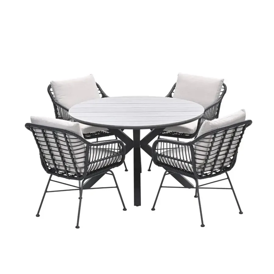 Garden Impressions Ronde 4-persoons tuinset - Edison tafel - 4 Margriet stoelen