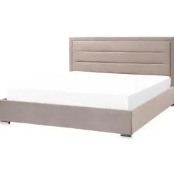 2-Persoons Bedden-Beliani ROUEN - Bed met opbergruimte - Beige - 180 x 200 cm - Fluweel