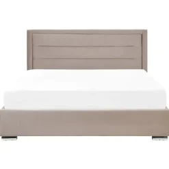 2-Persoons Bedden-Beliani ROUEN - Bed met opbergruimte - Beige - 180 x 200 cm - Fluweel