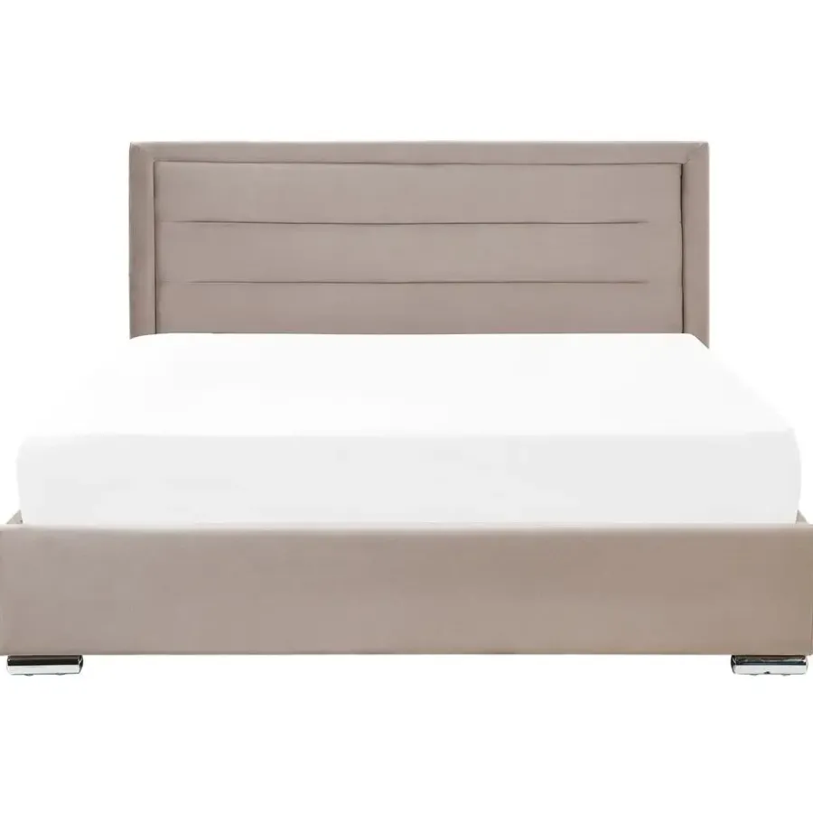 2-Persoons Bedden-Beliani ROUEN - Bed met opbergruimte - Beige - 180 x 200 cm - Fluweel