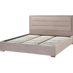2-Persoons Bedden-Beliani ROUEN - Bed met opbergruimte - Beige - 180 x 200 cm - Fluweel