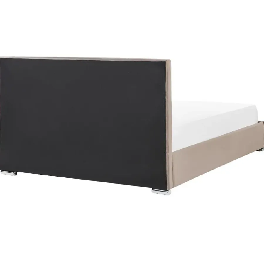 2-Persoons Bedden-Beliani ROUEN - Bed met opbergruimte - Beige - 180 x 200 cm - Fluweel