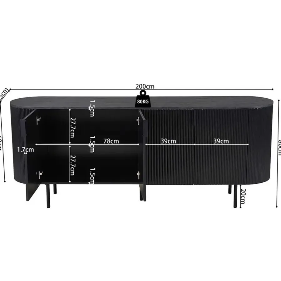 Rousseau Dressoir Lagos - 200 x 45 x 80 cm - Donkerbruin
