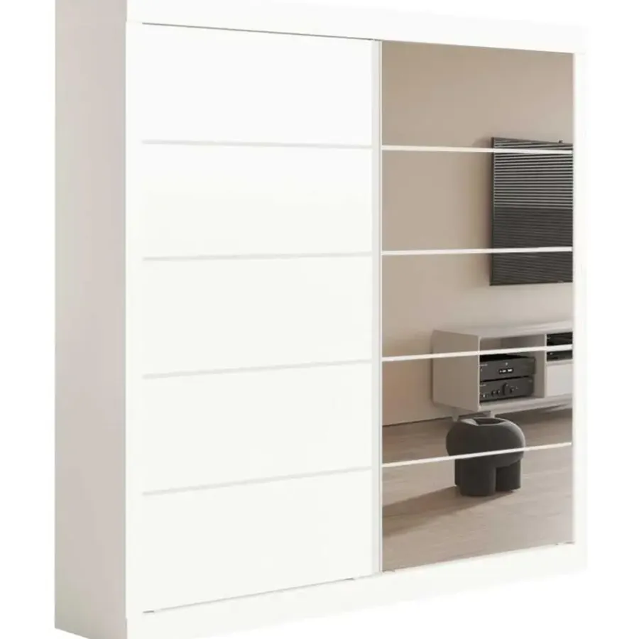 Rousseau Kledingkast Mike - 183 x 53 x 198 cm - Met spiegel - Wit
