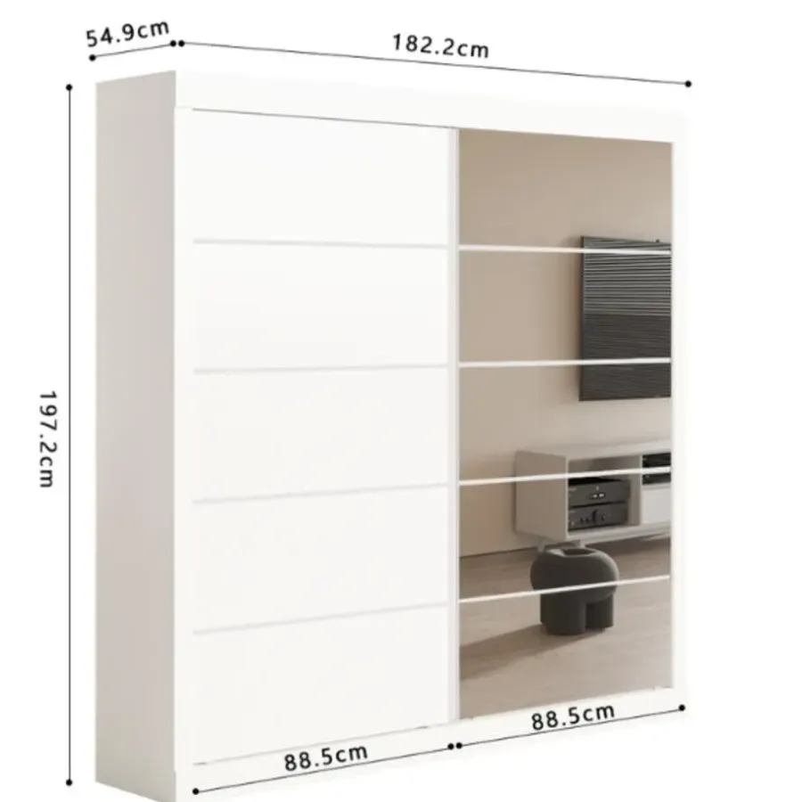Rousseau Kledingkast Mike - 183 x 53 x 198 cm - Met spiegel - Wit