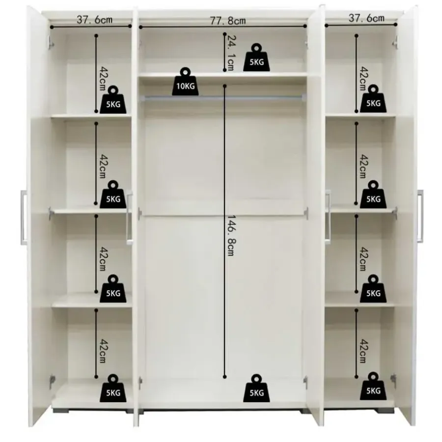 Kledingkasten|Kledingkasten-Rousseau Kledingkast Nikkie - 183x160x52cm - 4 deuren - wit