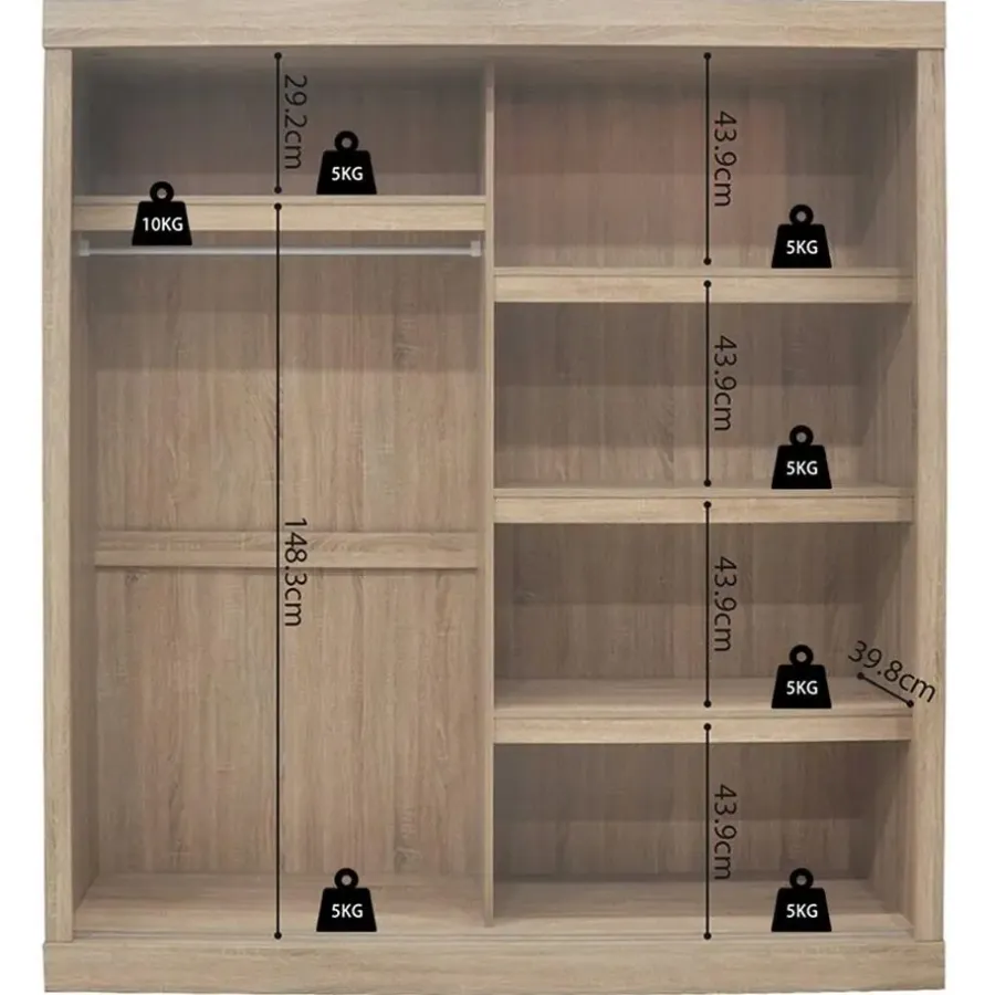 Schuifdeurkasten-Rousseau Schuifdeurkast Mike - 182,5 x 52,5 cm x 197,5 cm - Sonoma-afwerking