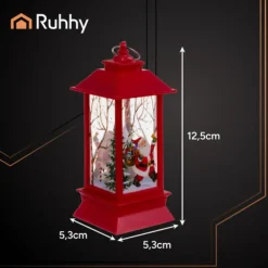 Leen Bakker Ruhhy Kerstlantaarn - rood - 12 x 5 cm - kunststof - LED