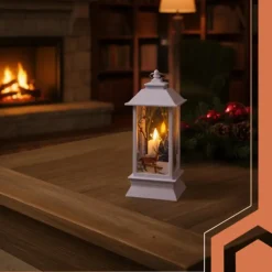 Kandelaars En Windlichten-Leen Bakker Ruhhy Kerstlantaarn - wit - 12 x 5 cm - kunststof - LED