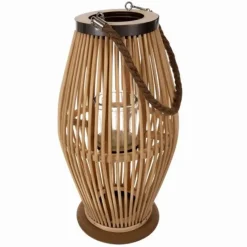 Kandelaars En Windlichten-Leen Bakker Ruhhy Lantaarn Rotan - bamboe - natuurlijke look - H40 cm
