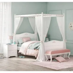 Kinderbedden-Leen Bakker Rustic hemelbed meisjesbed meisjeskamer 200 x 100 cm