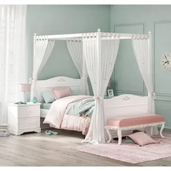 Kinderbedden-Leen Bakker Rustic hemelbed twijfelaar meisjesbed meisjeskamer 200 x 120 cm