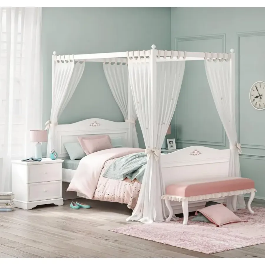 Kinderbedden-Leen Bakker Rustic hemelbed twijfelaar meisjesbed meisjeskamer 200 x 120 cm