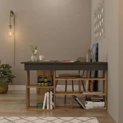 Hoekbureaus-Emob Sally Bureau 18mm MELAMINE Coat Atlantic Pine Zwart
