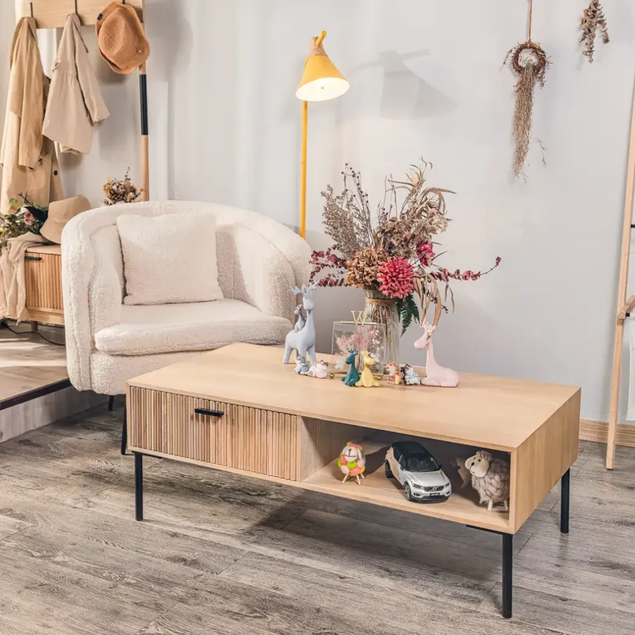 Salontafels-Nordlys Salontafel met 1 lade van essen en metaal