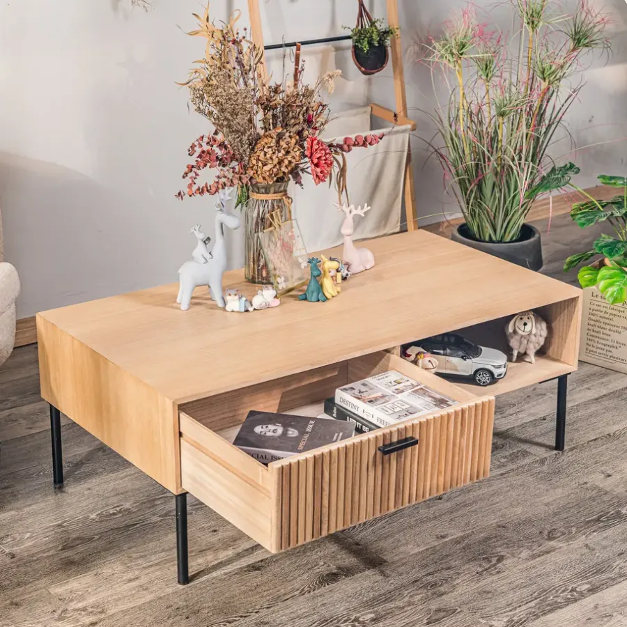 Salontafels-Nordlys Salontafel met 1 lade van essen en metaal