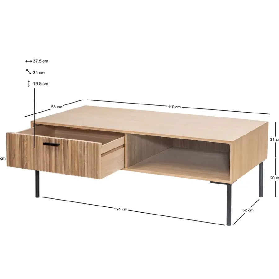 Salontafels-Nordlys Salontafel met 1 lade van essen en metaal