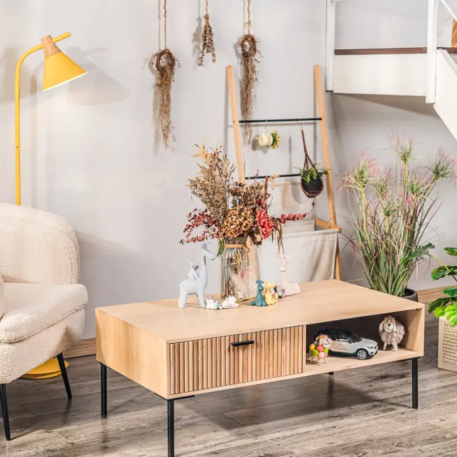 Salontafels-Nordlys Salontafel met 1 lade van essen en metaal