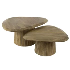 Salontafels-Giga Living Salontafel Naturel Mangohout - Set van 2 - 93x72x43cm - Wave