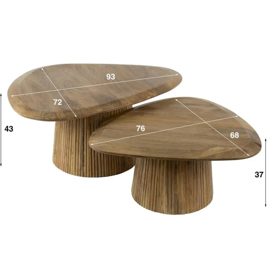 Salontafels-Giga Living Salontafel Naturel Mangohout - Set van 2 - 93x72x43cm - Wave