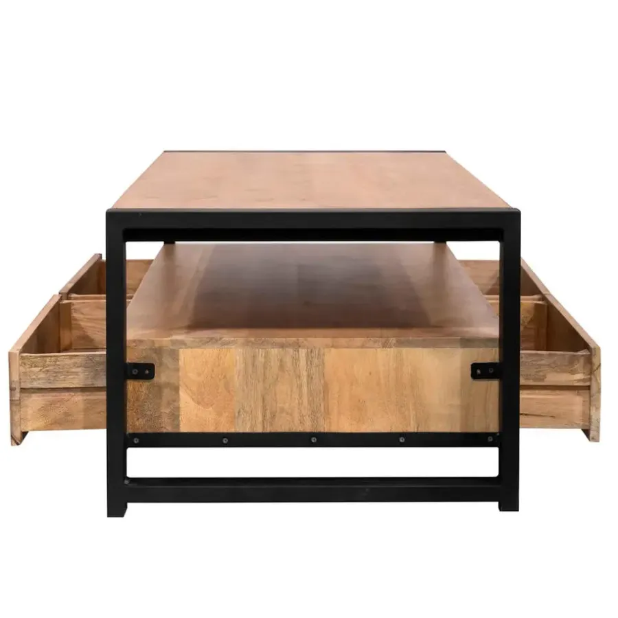 Salontafels-StarFurn Salontafel Naturel Mangohout - 120x60x45cm - 4 Lades - Boaz
