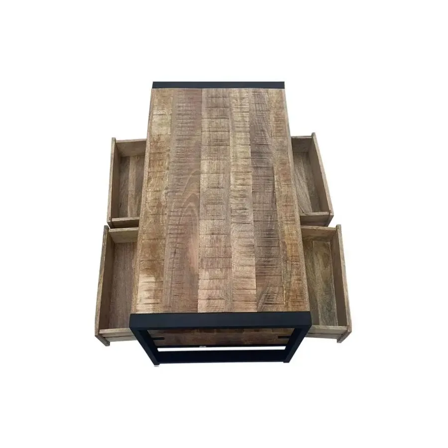 Salontafels-StarFurn Salontafel Naturel Mangohout - 120x60x45cm - 4 Lades - Boaz