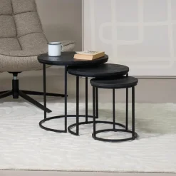 Salontafels-Giga Meubel Salontafel Organisch - Zwart Mangohout - Set Van 3 - Kila