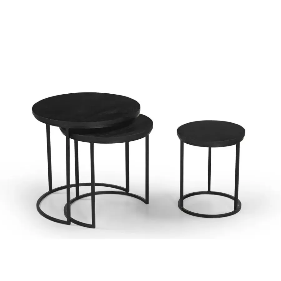 Salontafels-Giga Meubel Salontafel Organisch - Zwart Mangohout - Set Van 3 - Kila