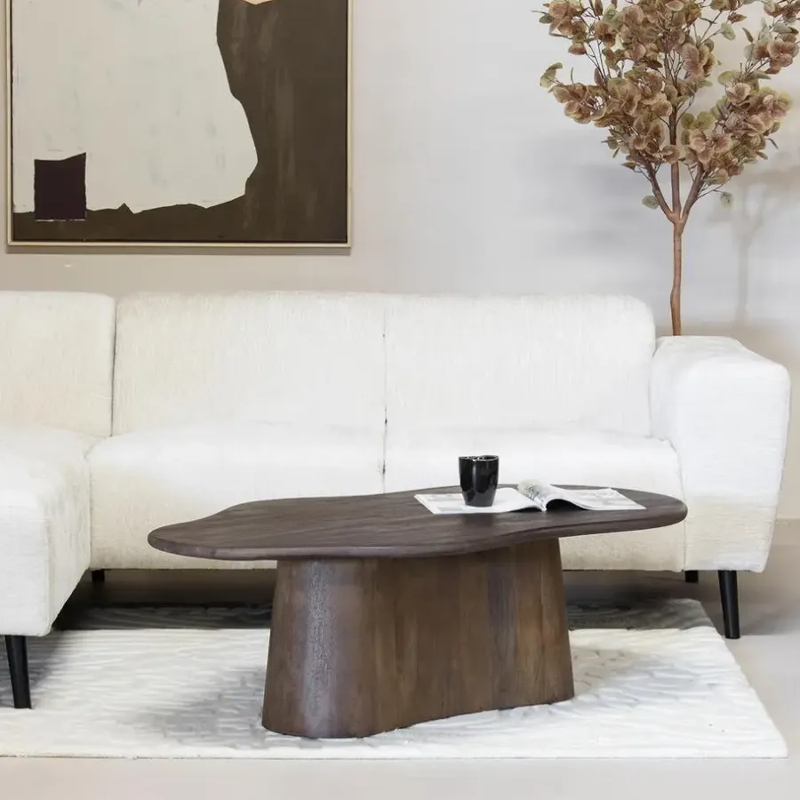 Salontafels-Giga Meubel Salontafel Organisch 120cm - Donkerbruin Mangohout - Jessie