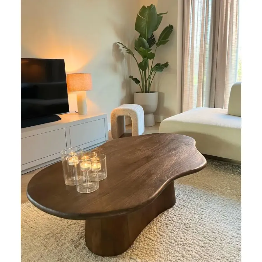 Salontafels-Giga Meubel Salontafel Organisch 120cm - Donkerbruin Mangohout - Jessie