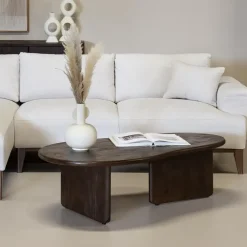 Salontafels-Giga Meubel Salontafel Organisch 130cm - Donkerbruin Mangohout - Sira