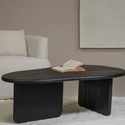 Salontafels-Giga Meubel Salontafel Organisch 130cm - Zwart Mangohout - Sira