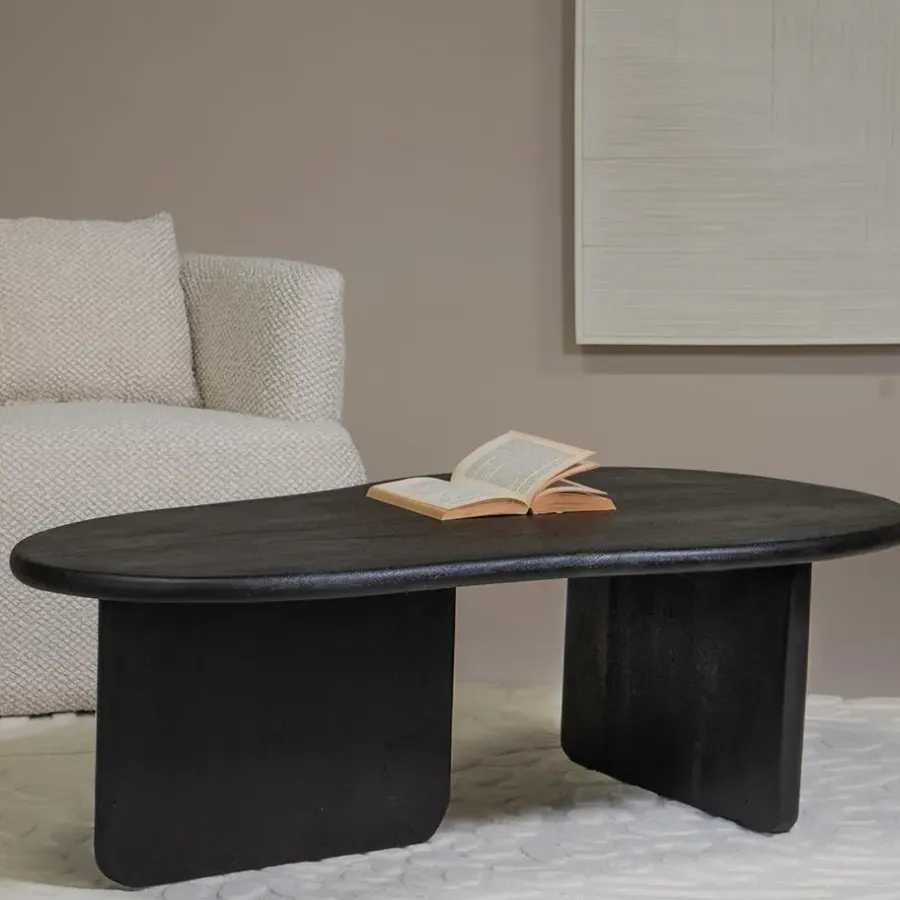 Salontafels-Giga Meubel Salontafel Organisch 130cm - Zwart Mangohout - Sira