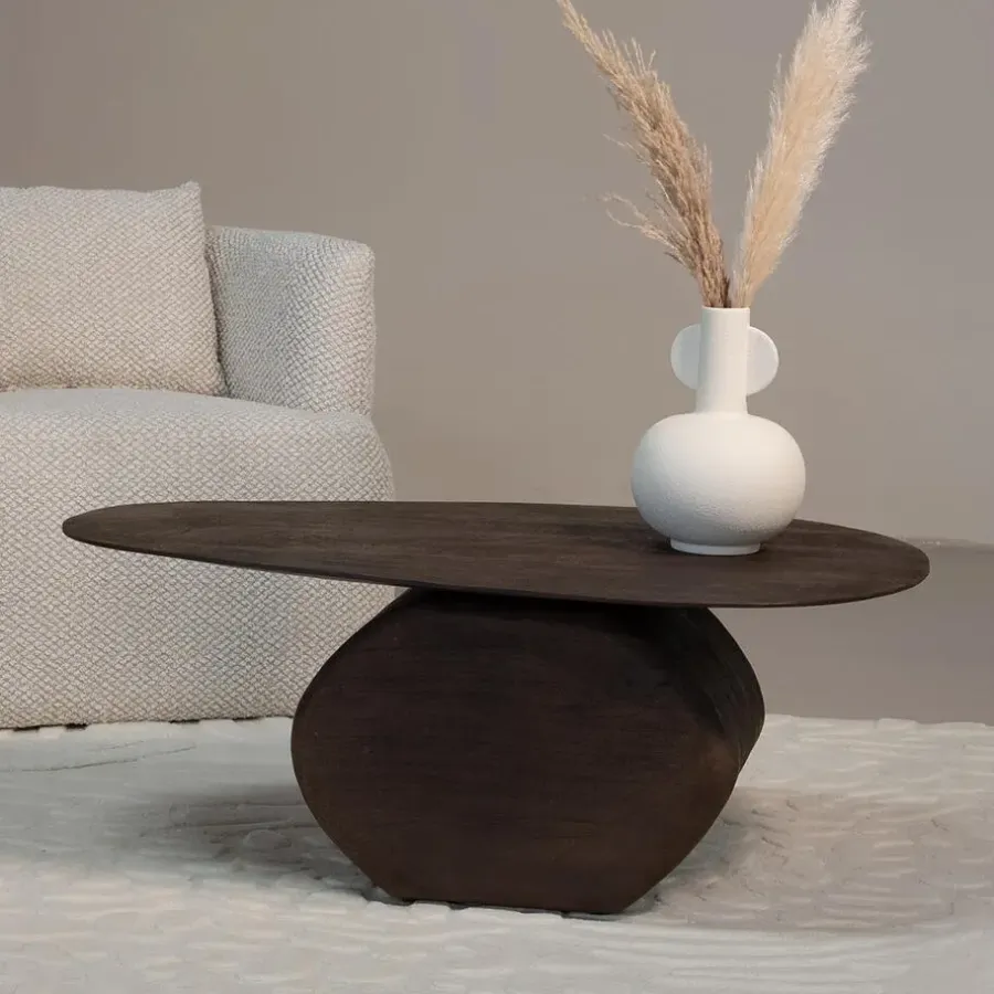 Salontafels-Giga Meubel Salontafel Organisch 100cm - Bruin Mangohout - Ebbe