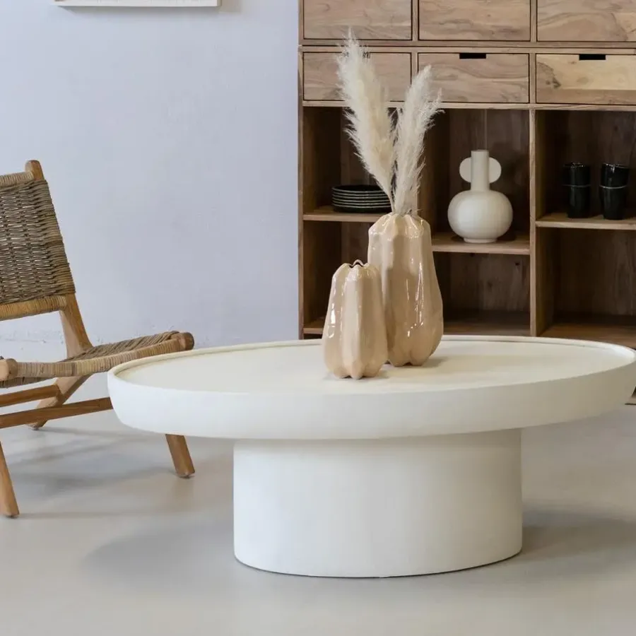 Salontafels-Giga Meubel Salontafel Ovaal - Beige - Betonlook - 120cm - Tess