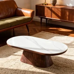 Giga Meubel Salontafel Ovaal - Walnoot Hout/Keramisch - 120x60x38cm - Alba