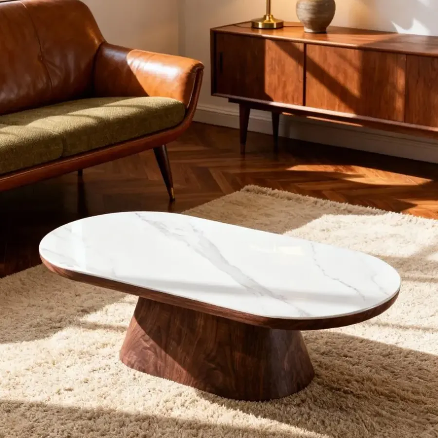 Giga Meubel Salontafel Ovaal - Walnoot Hout/Keramisch - 120x60x38cm - Alba
